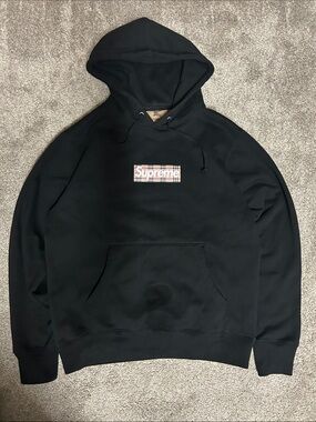 Supreme X Burberry Box Logo Black Hoodie